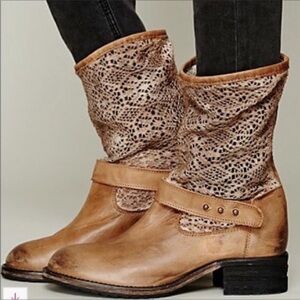 Free People Beau Crochet Lace Distressed Boots